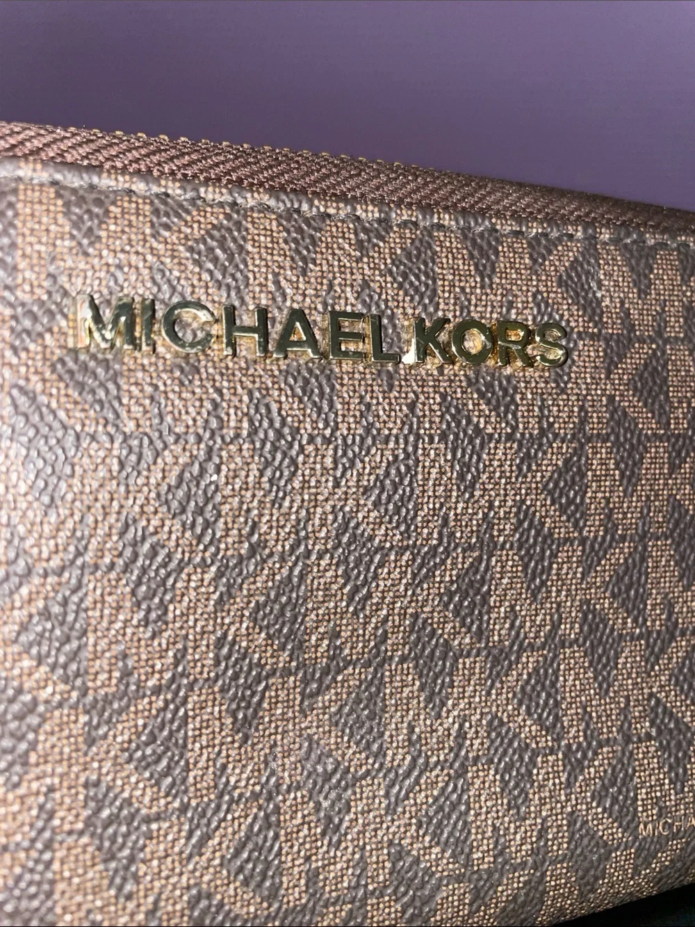 Michael Kors Brown Logo-Print Zip Wallet